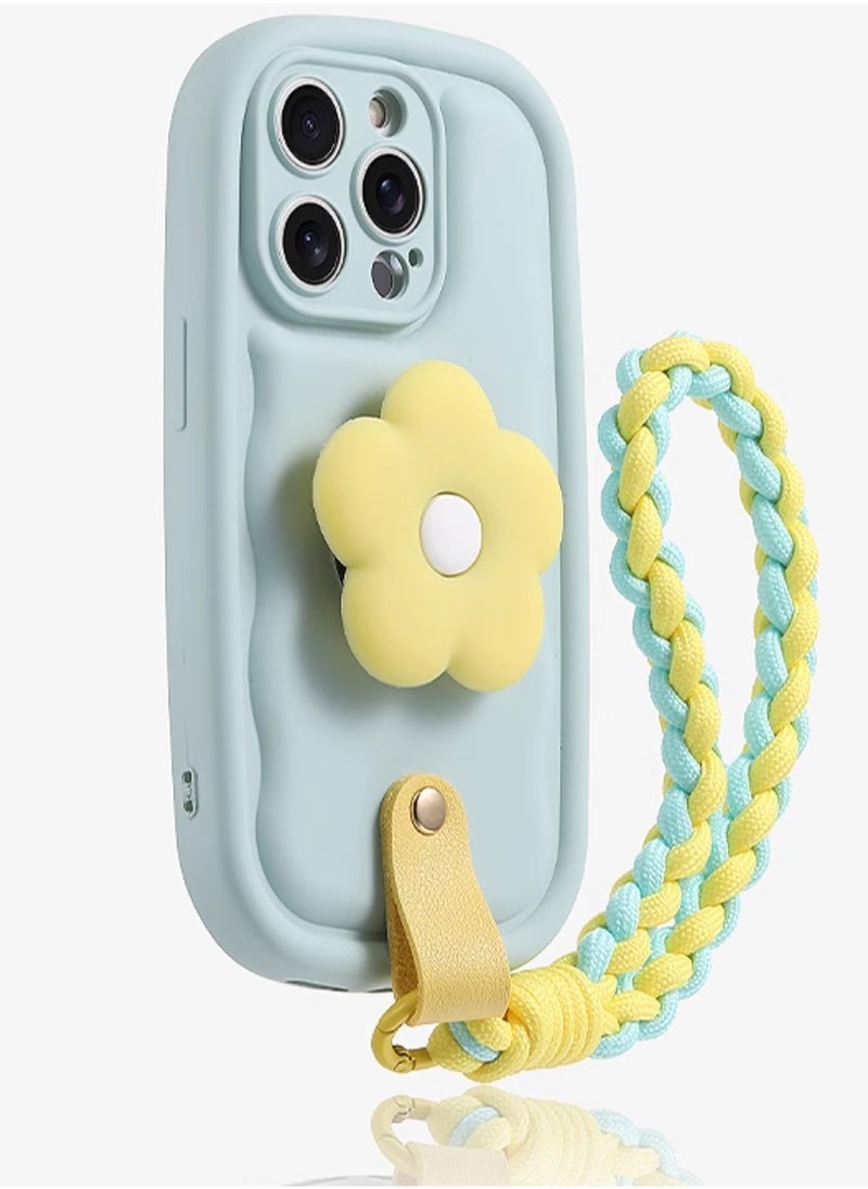 Generic - Suitable For Apple 15 Pro Max Phone Case, Air Cushion Soap [Milk Blue]+Yellow Silicone Flower Holder+Blue Yellow Braided Short Rope - Image 1