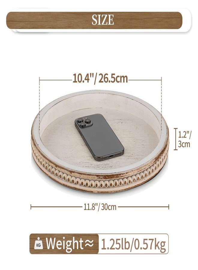 Hanobe Round Wooden Decorative Tray: White Washed Bead Tray Decor for Coffee Table Centerpiece Rustic Farmhouse Tray for Kitchen Counter Living Room Decoration - Image 4