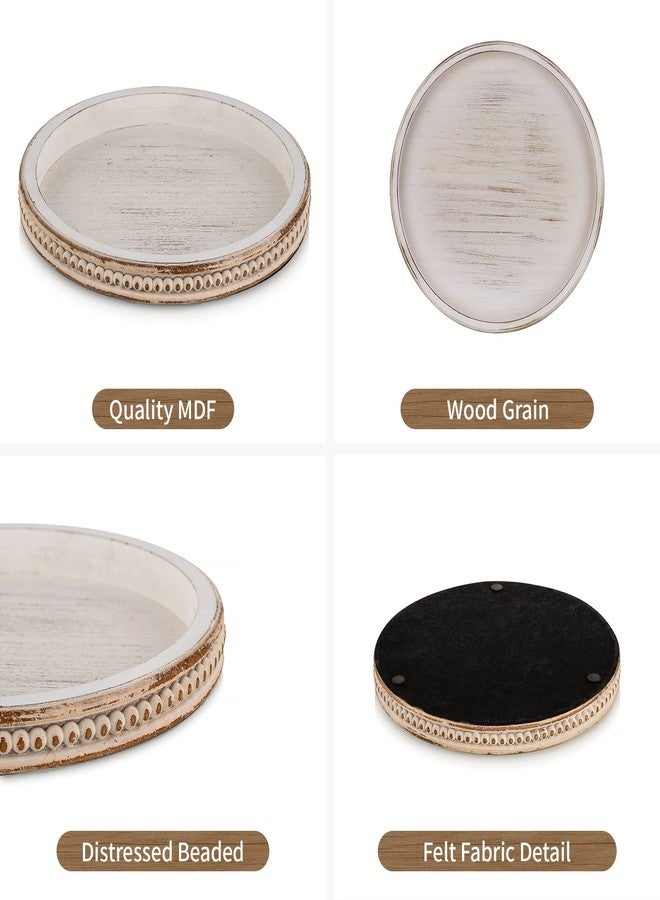 Hanobe Round Wooden Decorative Tray: White Washed Bead Tray Decor for Coffee Table Centerpiece Rustic Farmhouse Tray for Kitchen Counter Living Room Decoration - Image 5