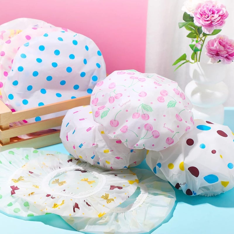 Reusable Printed Bathing Shower Cap With Elastic Band For Home Beauty Parlours For Both Men And Women Bathing Accessory - Multicolor (Pack of 3) - Image 5