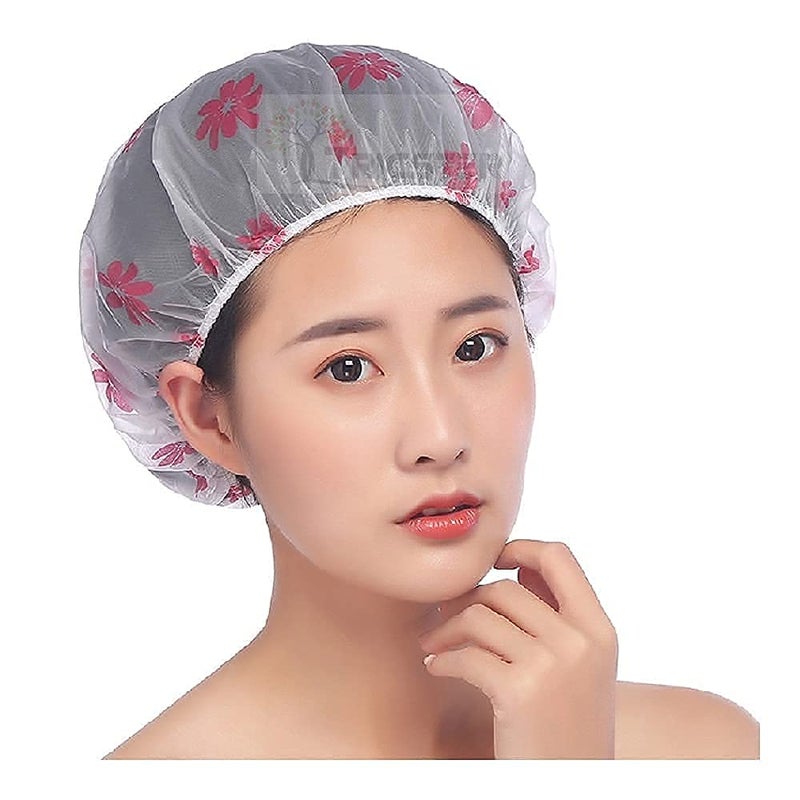 Reusable Printed Bathing Shower Cap With Elastic Band For Home Beauty Parlours For Both Men And Women Bathing Accessory - Multicolor (Pack of 3) - Image 3