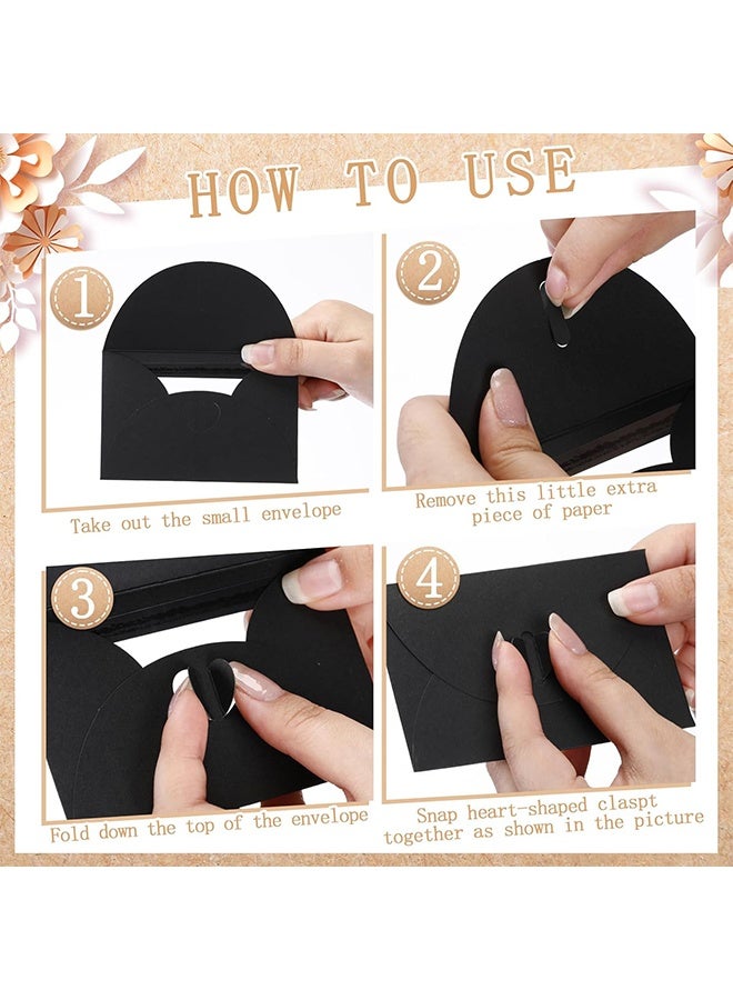 20 Pcs Window Gift Card Envelopes 4 x 2.8 Inch Gift Card Sleeves Mini Envelopes with Heart Shaped Clasp for Business Party Greeting Invitation(Black) - Image 5