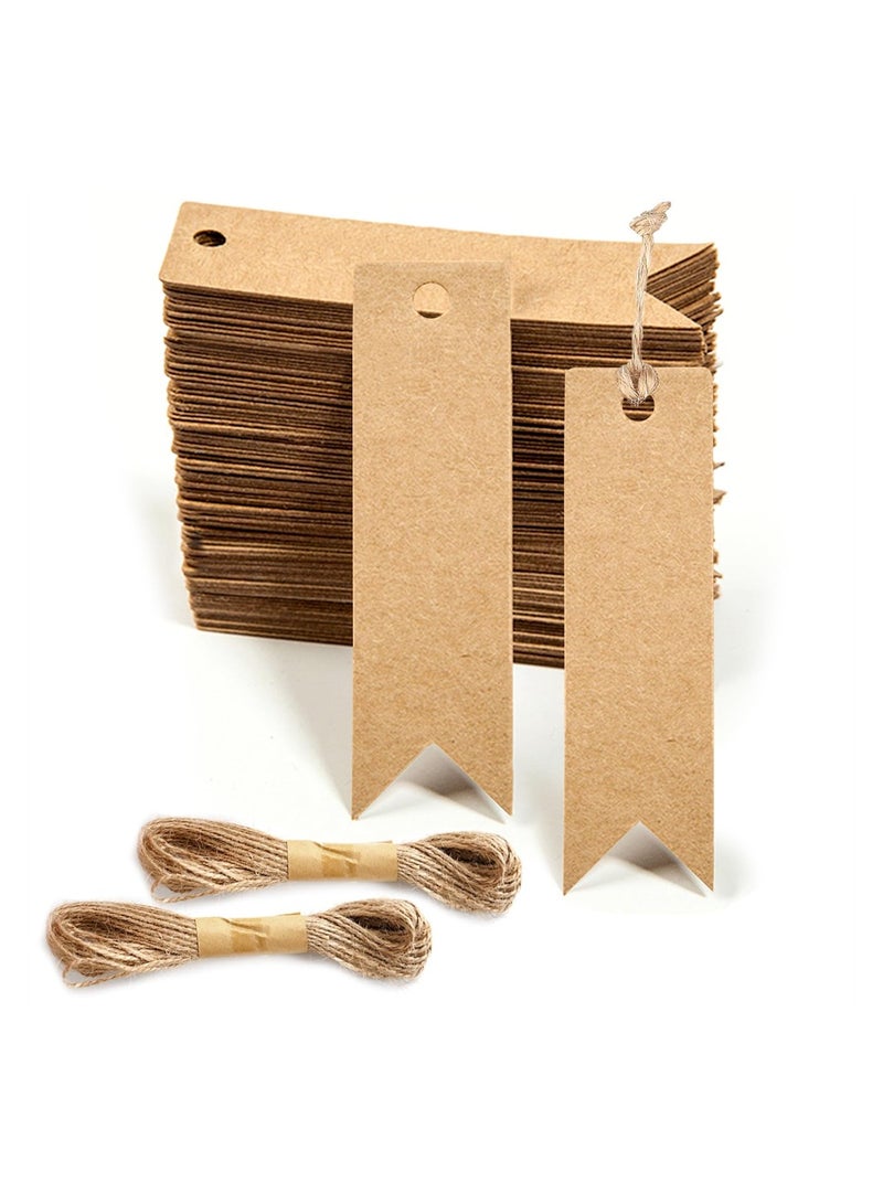 KASTWAVE بطاقات هدايا من ورق كرافت مع خيوط جوت طبيعية بطول 20م، 200 قطعة بطاقات هدايا صغيرة فارغة، بطاقات سعر، ملصقات مستطيلة بنية للأكياس والهدايا والحرف (7x2 سم) - Image 1