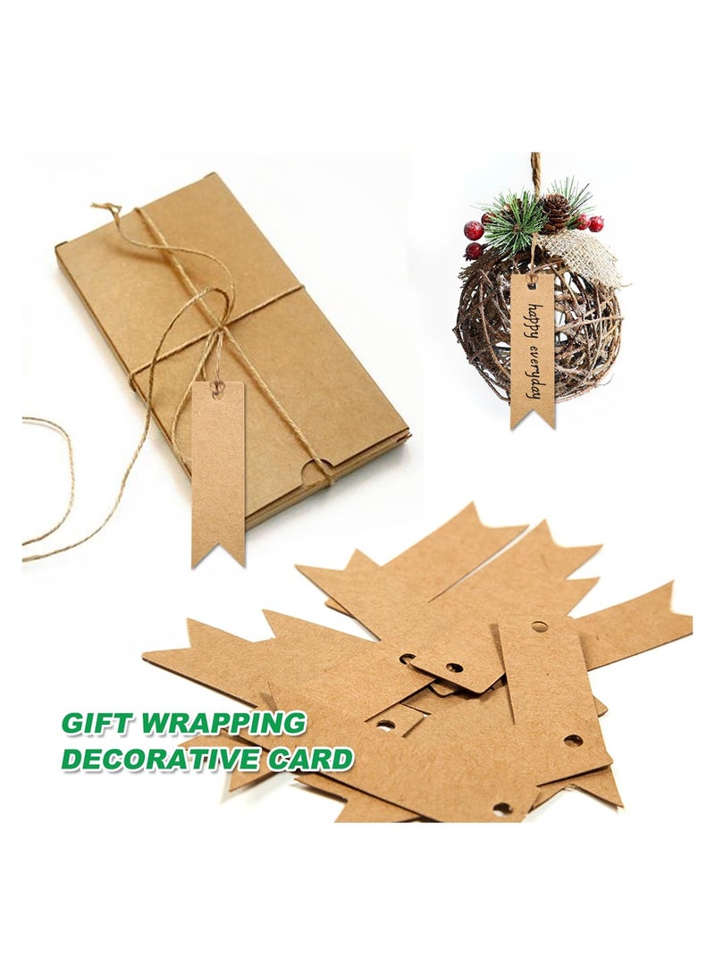 KASTWAVE بطاقات هدايا من ورق كرافت مع خيوط جوت طبيعية بطول 20م، 200 قطعة بطاقات هدايا صغيرة فارغة، بطاقات سعر، ملصقات مستطيلة بنية للأكياس والهدايا والحرف (7x2 سم) - Image 5