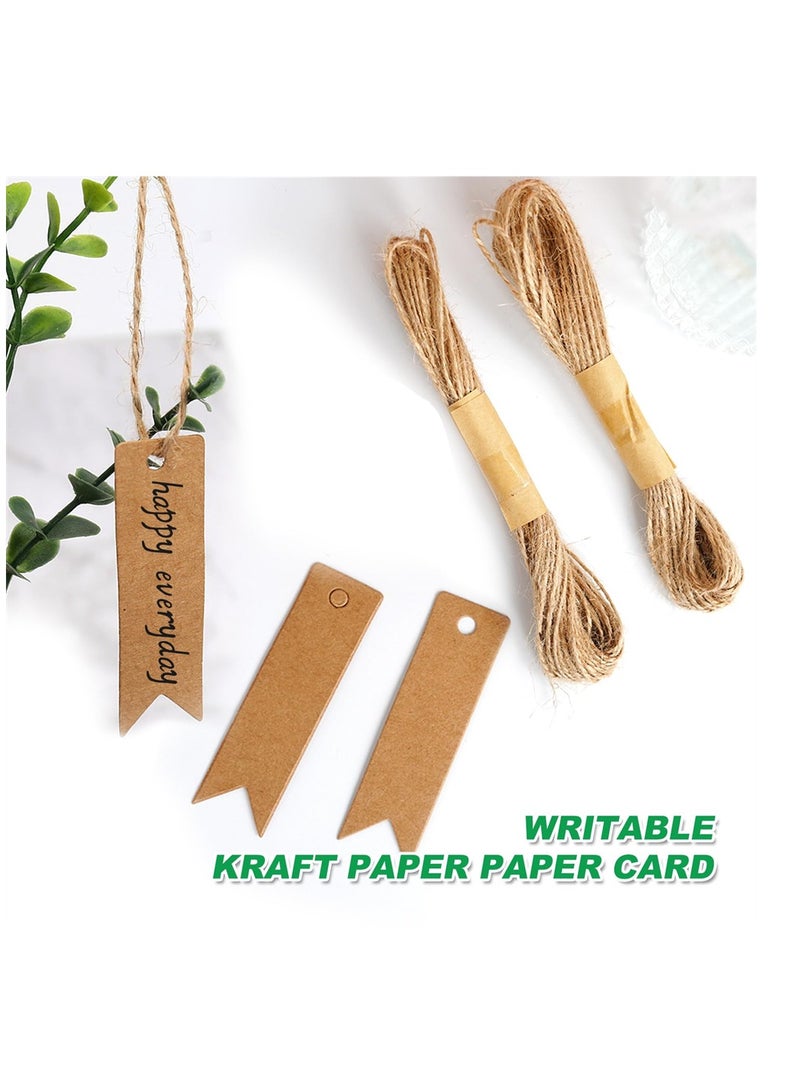 KASTWAVE بطاقات هدايا من ورق كرافت مع خيوط جوت طبيعية بطول 20م، 200 قطعة بطاقات هدايا صغيرة فارغة، بطاقات سعر، ملصقات مستطيلة بنية للأكياس والهدايا والحرف (7x2 سم) - Image 3