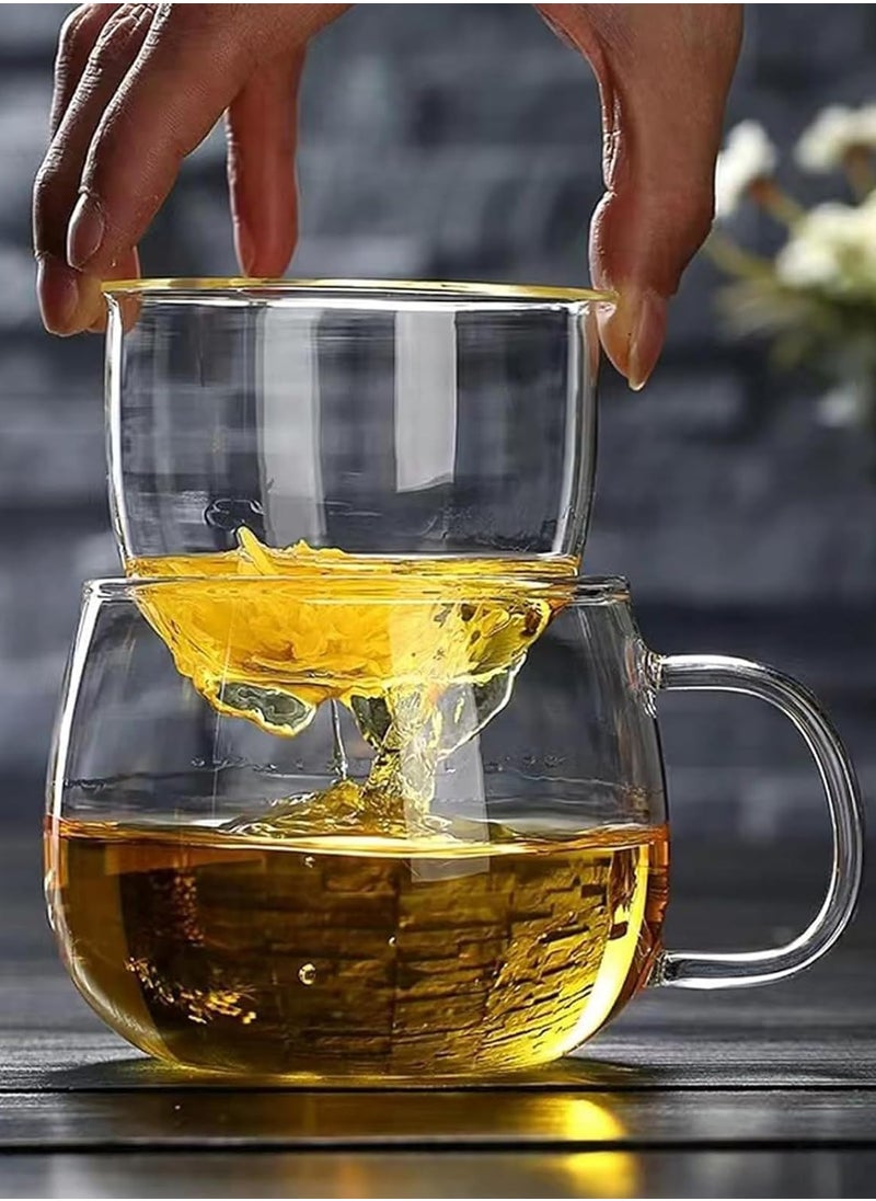 Glass Tea Mug with Infuser and Lid, Durable Tea Cup for Loose Leaf Tea, 400ml (13.5 Oz)