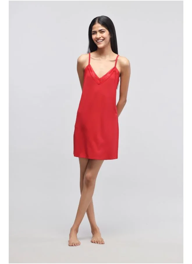 نسيسيرا Cherry Red Lace Short Dress