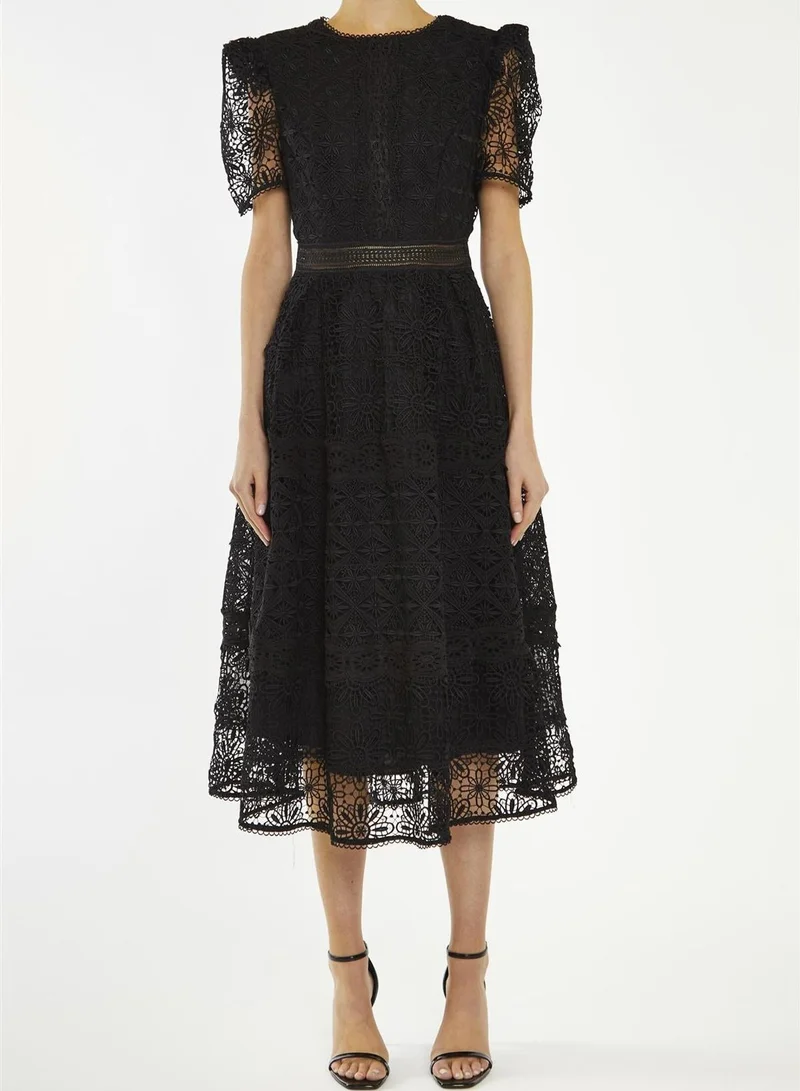 ترو ديكادينس Priscilla Black Lace-Trim Midi-Dress