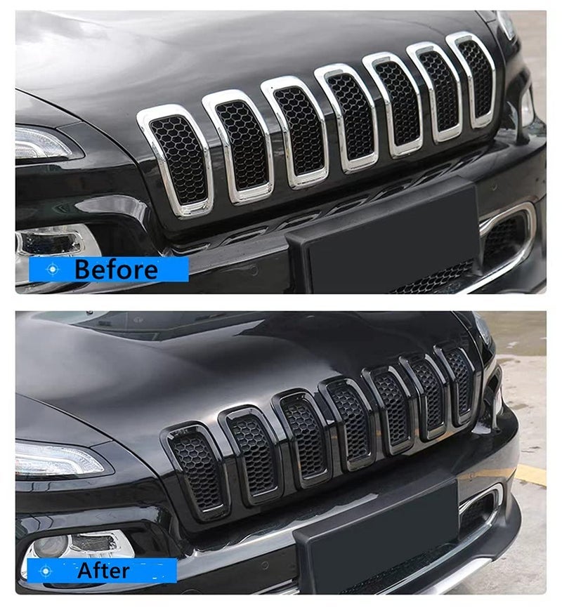 Mactoom Grille Inserts Grill Cover Compatible with Jeep Cherokee 2014-2018 Front Grill Cover Rings Frame Trims Kit 7PCS (Black)
