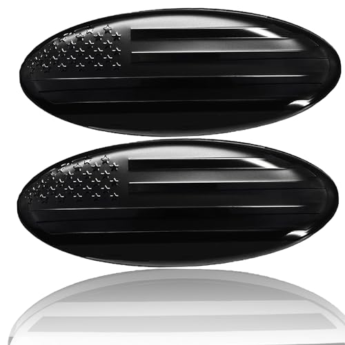 LINOAH 9 Inch Front Grill Rear Tailgate Emblem for 04-14 F150, 11-14 Edge, 11-16 Explorer, 06-11 Ranger, 07-14 Expedition, 9"X3.5" for Ford, Pack of 2, Black American Flag - Image 1