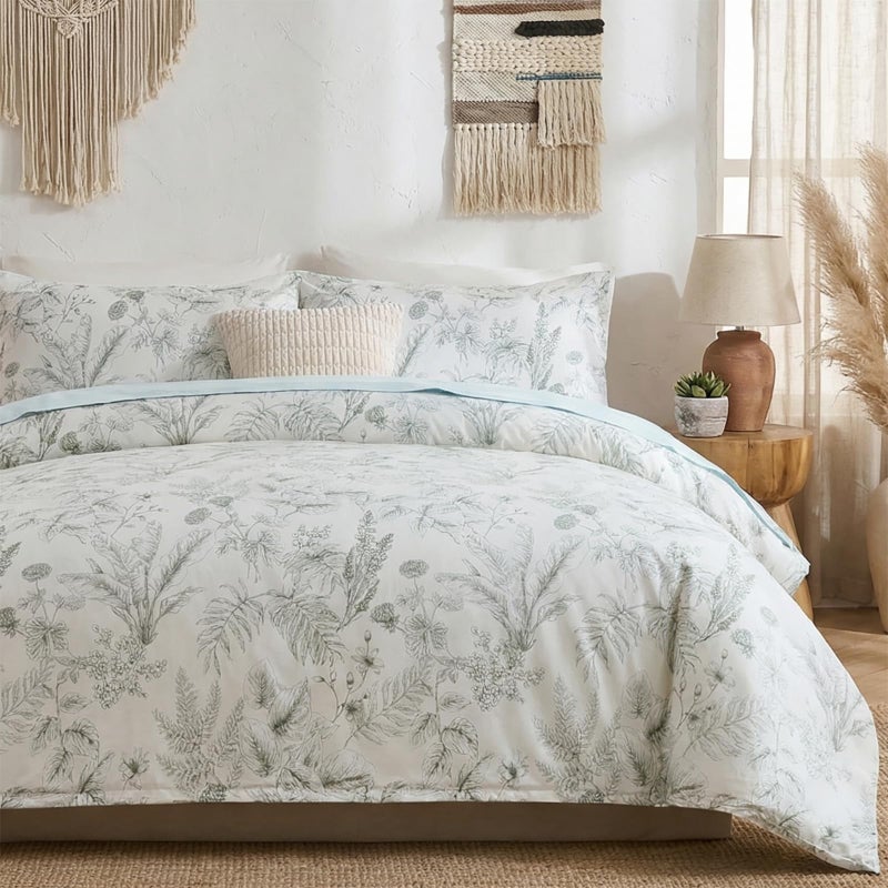 Cozaline Duvet Cover Set King Size 100 Nature Cotton Reversible Botanical King Duvet Cover Set 3 Pieces Soft Breathable Bedding Set with Zipper Closure Corner Ties - Image 2