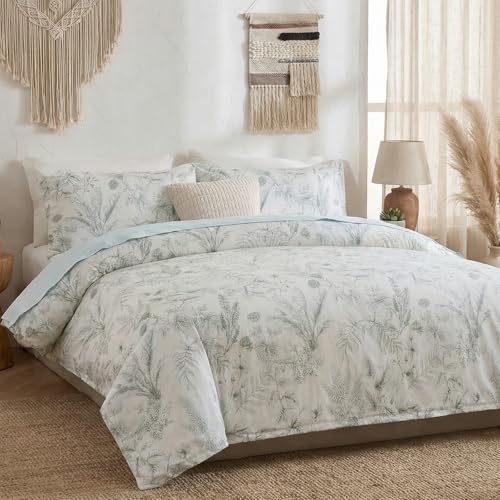 Cozaline Duvet Cover Set King Size 100 Nature Cotton Reversible Botanical King Duvet Cover Set 3 Pieces Soft Breathable Bedding Set with Zipper Closure Corner Ties - Image 3