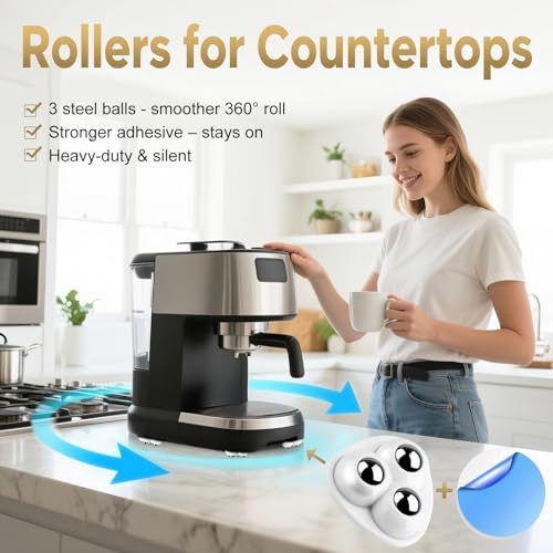 Tasttin Self Adhesive Caster Wheels for Countertop - Furniture Sliders & Appliance Rollers for Kitchen, Coffee Machine, Blender, Oven (White, 16pcs) - Image 2