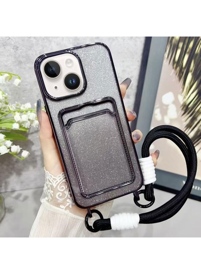 اس-توب جراب لهاتف iPhone 15 مصنوع من مادة TPU اللامعة المتدرجة مع فتحة للبطاقات وحزام - Image 1