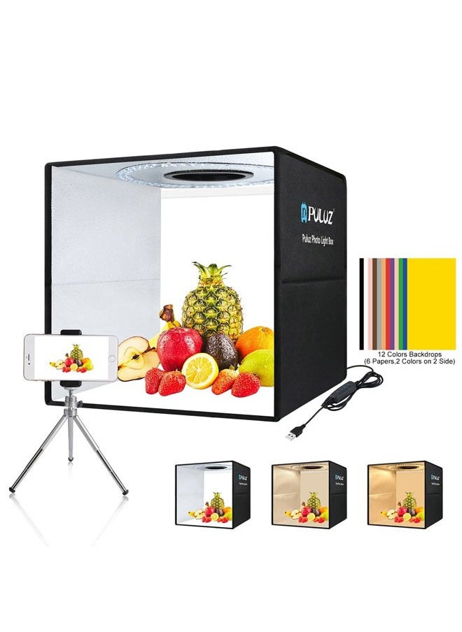 DEPTHLAN - Photo Light Box 16"x16" 3s Quick Install Portable Studio Kit with Soft Light Cloth Professional Photography Equipment Adjustable White Light, Soft Light, Warm Light(16x16 Inch) - Image 1