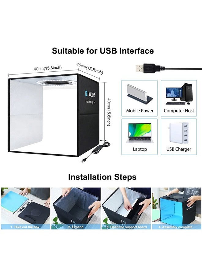 DEPTHLAN - Photo Light Box 16"x16" 3s Quick Install Portable Studio Kit with Soft Light Cloth Professional Photography Equipment Adjustable White Light, Soft Light, Warm Light(16x16 Inch) - Image 1