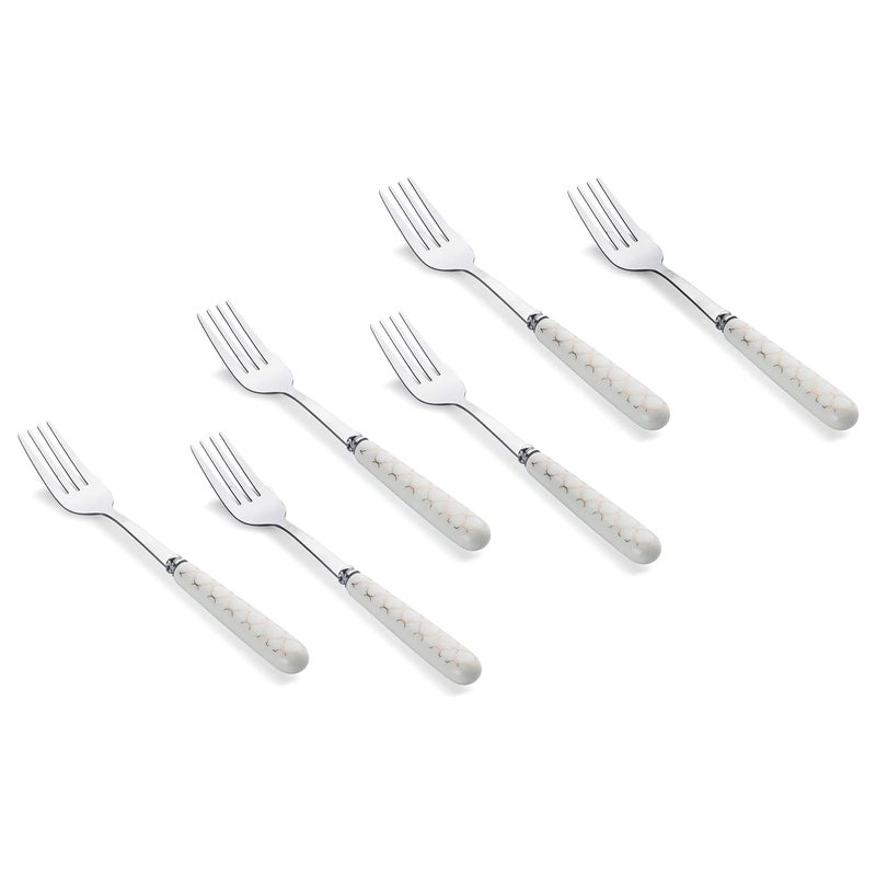 MGeezz Stainless Steel Fork Set for Home Kitchen Restaurant Cutlery Dinner Table Bouillon Spoon Oval Edge with Ceramic Handle Tableware Serving Kata Chamach Spoon Big Fork 6 - Image 1