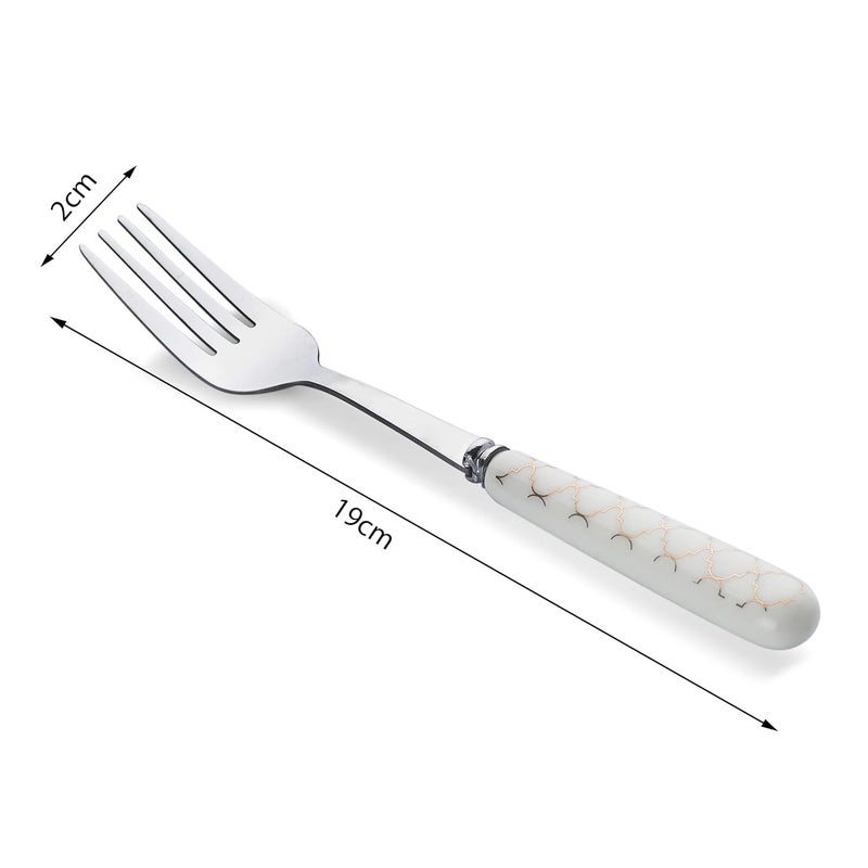 MGeezz Stainless Steel Fork Set for Home Kitchen Restaurant Cutlery Dinner Table Bouillon Spoon Oval Edge with Ceramic Handle Tableware Serving Kata Chamach Spoon Big Fork 6 - Image 3