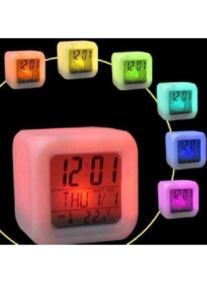 TOPHAVEN - TOPHAVEN 7 Colour Changing LED Digital Alarm Clock with Date Time Temperature for Office Bedroom - Image 1