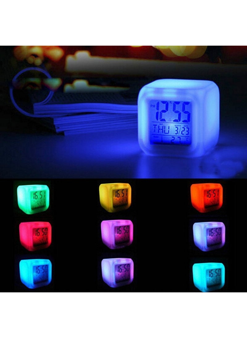 TOPHAVEN - TOPHAVEN 7 Colour Changing LED Digital Alarm Clock with Date Time Temperature for Office Bedroom - Image 1