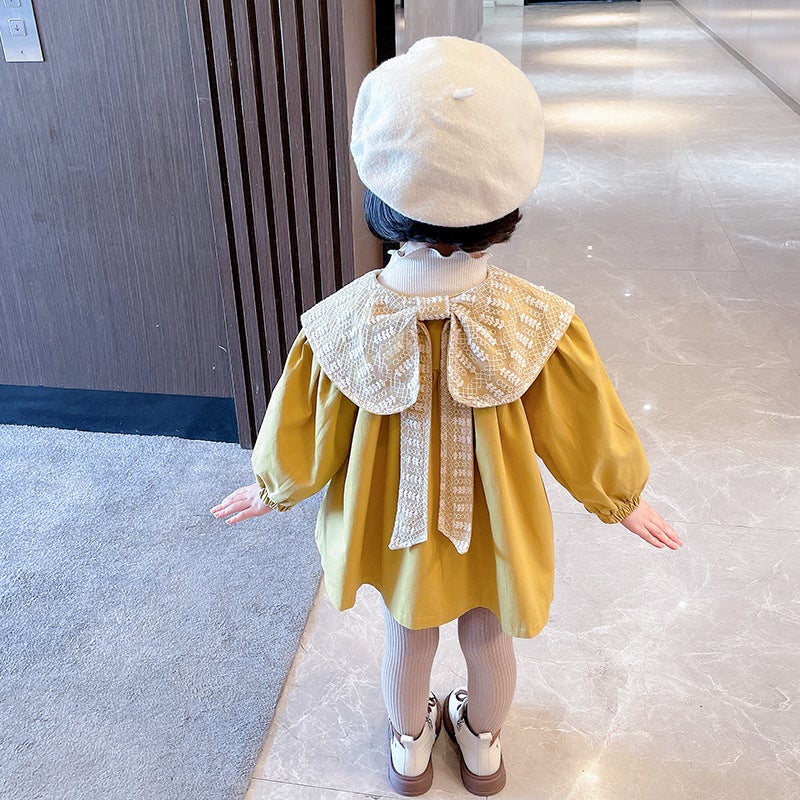2024 Autumn Girls Trench Coat with Bow-knot Yellow