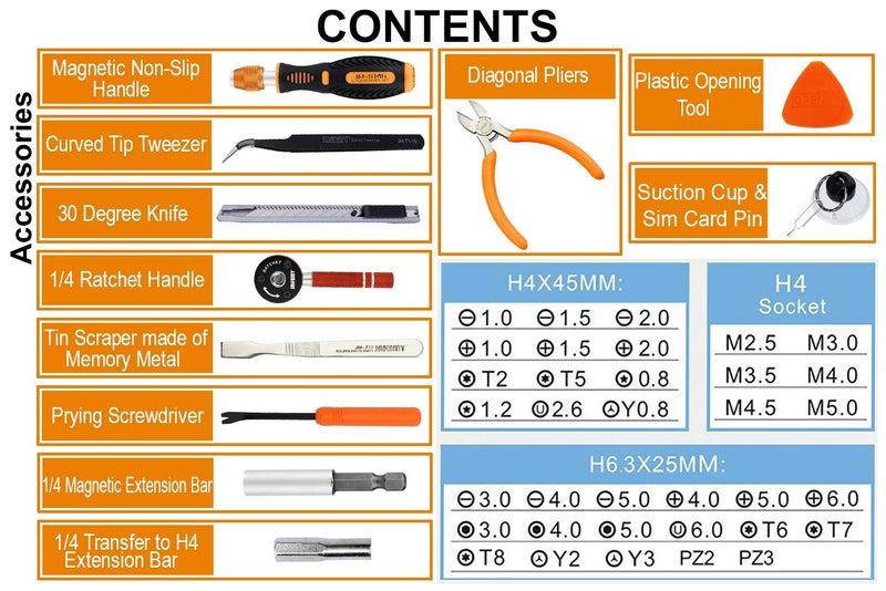 Jakemy 47 In 1 Professional CR-V Screwdriver Household Maintenance and Disassembly Tool Kit Set with Sturdy ABS Plastic Box (Black and Orange) - Image 2