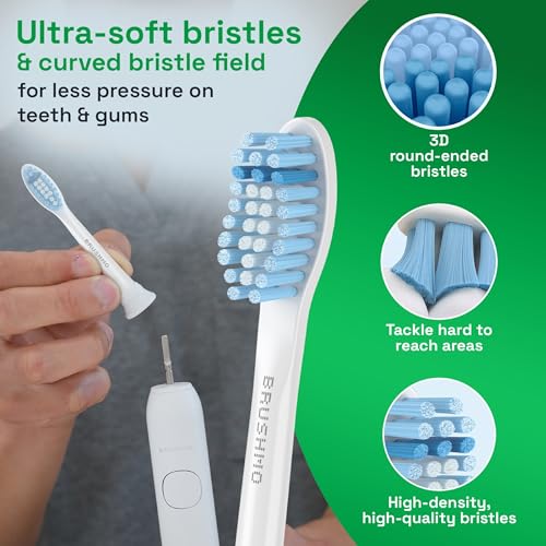 Brushmo Gum Care Sensitive Replacement Toothbrush Heads, Compatible with Philips Sonicare Click-on Toothbrush Handles, 8 Standard Heads, Extra Soft Dupont Bristles for Sensitive Teeth, BM658, White - Image 3