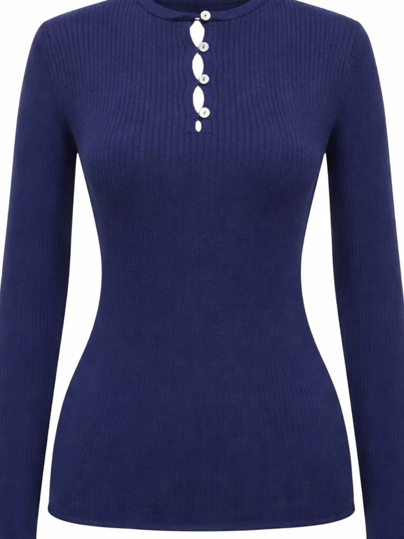 ميكسراي MIXRAY Button Detailed Crew Neck Sweater