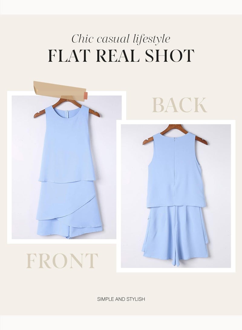 Dokotoo Womens Ladies Fashion 2025 Elegant Summer Casual Sexy Off Shoulder Halter Neck Ruffle Chiffon Sleeveless One Piece Short Romper Jumpsuits,Blue Large - Image 4