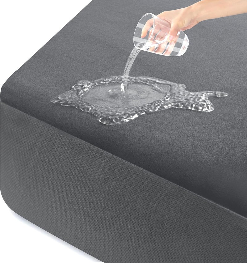 ohano Waterproof Mattress Protector 160 x 200 cm, Fine Flannel Microfibre Fitted Sheet, Incontinence Pad, Moisture Protection Bed Sheet, Waterproof and Breathable Mattress Cover, Grey - Image 1