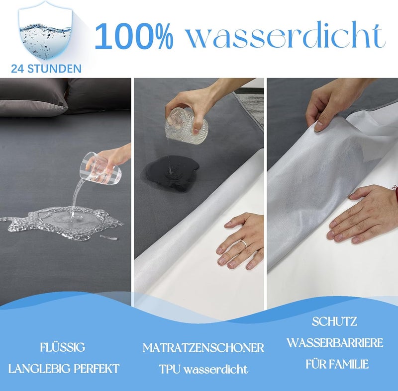 ohano Waterproof Mattress Protector 160 x 200 cm, Fine Flannel Microfibre Fitted Sheet, Incontinence Pad, Moisture Protection Bed Sheet, Waterproof and Breathable Mattress Cover, Grey - Image 3