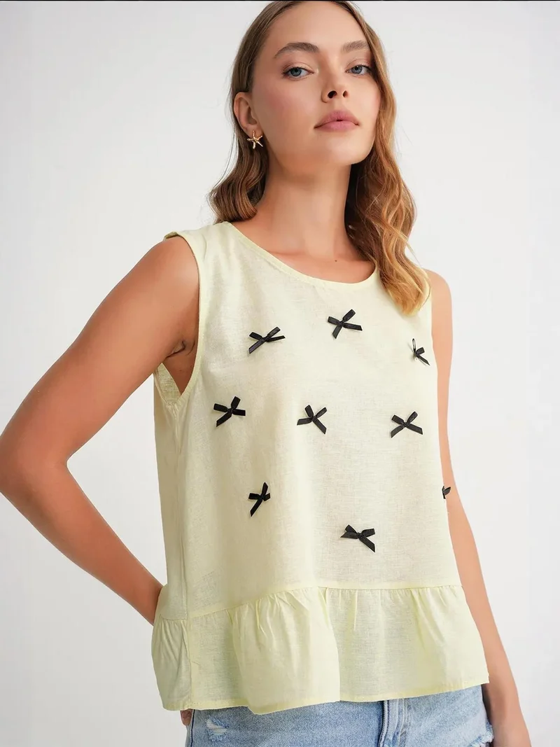 MixRay Mixray Crew Neck Blouse with Bow Detail