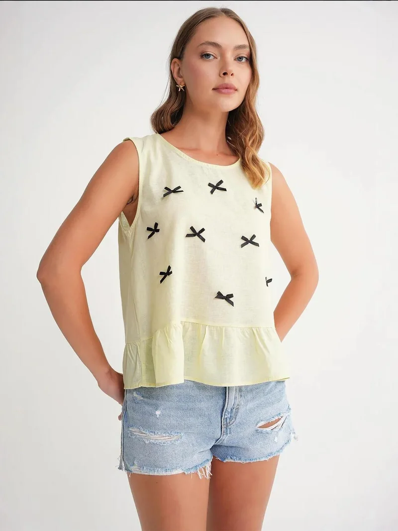 MixRay Mixray Crew Neck Blouse with Bow Detail