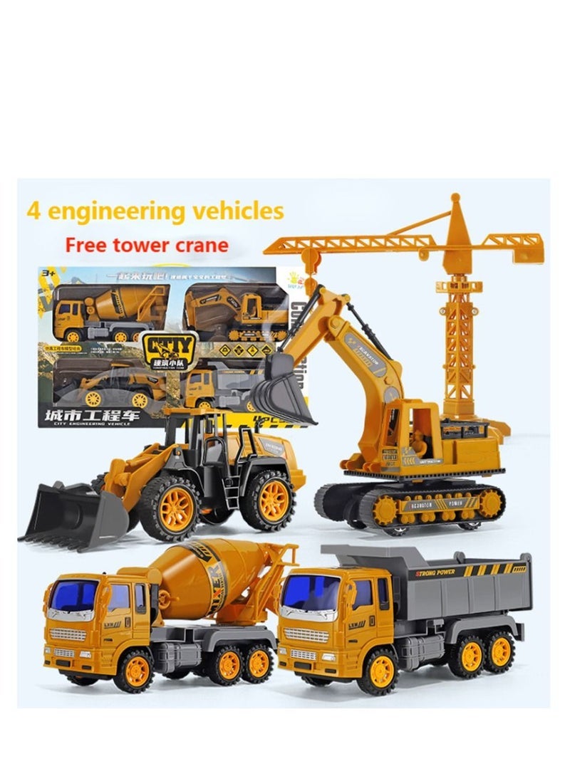 Loquat Large construction vehicle children's toy set inertia skidding toy car stirring tipping bucket crane excavator large gift box - Image 1