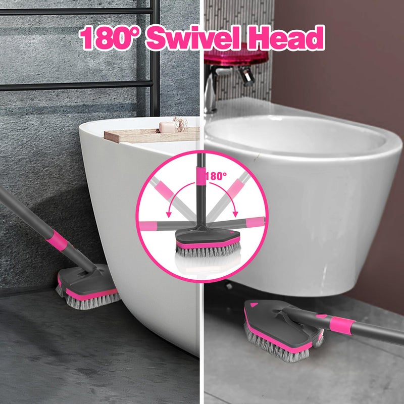 NEWE Shower Cleaner Brush, Tub Tile Scrubber with Telescopic Long Handle 60 inches, 4 Scrub Heads for Cleaning Bathroom Bathtub Floor Baseboard Sink Kitchen Toilet (Grey Red) - Image 4