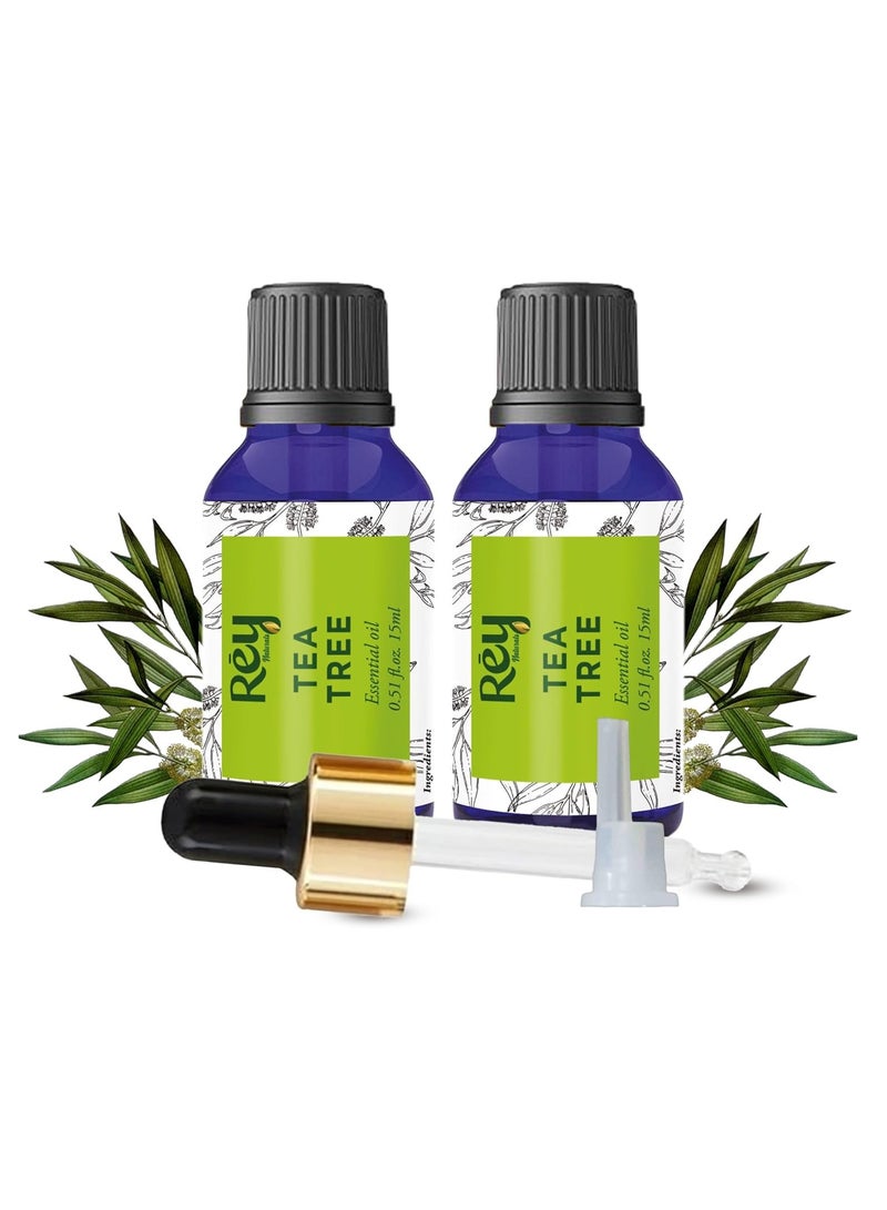 Rey Naturals ReyNaturals Tea Tree Oil | Tea Tree Essential Oil for Hair, Skin and Face Care 15 ml Pack of 2 - Image 1