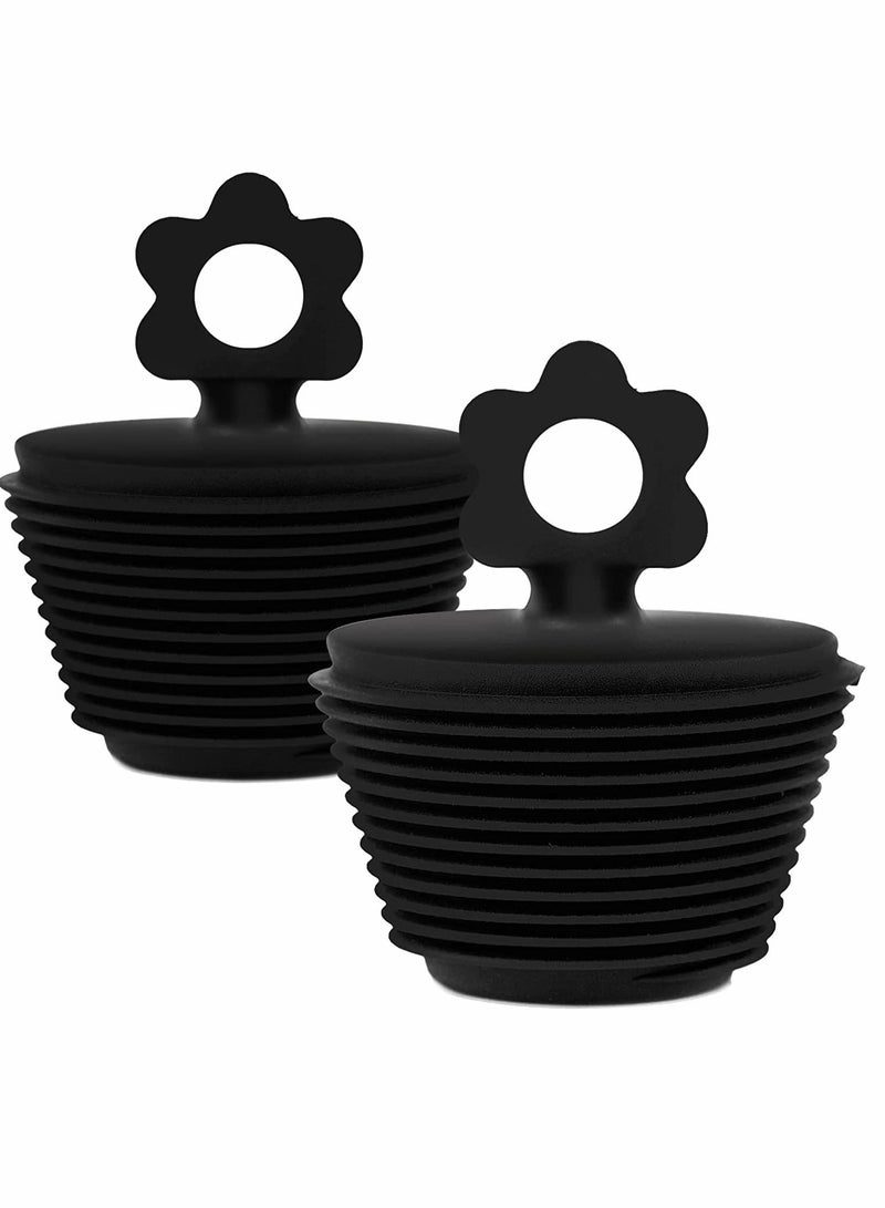 2 Pack, Universal Bathtub Plug, Silicone Bathtub Stopper, Bathtub Drain Stopper Plug for Kitchen Bathtub Sink Drains, Universal Environmental Protection Silicone Floor Drain Dust Plug (Black) - Image 1