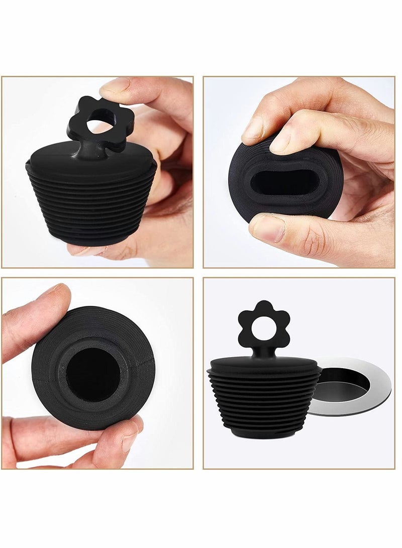 2 Pack, Universal Bathtub Plug, Silicone Bathtub Stopper, Bathtub Drain Stopper Plug for Kitchen Bathtub Sink Drains, Universal Environmental Protection Silicone Floor Drain Dust Plug (Black) - Image 3