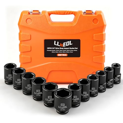 LLNEDL 3/4 Inch Drive Socket Set, 12Pcs Impact Deep/Jumbo Sockets, Metric 17mm to 41mm, 6-Point CR-MO Heavy-Duty Big Socket Set for Large Vehicle & Equipment Maintenance - Image 1