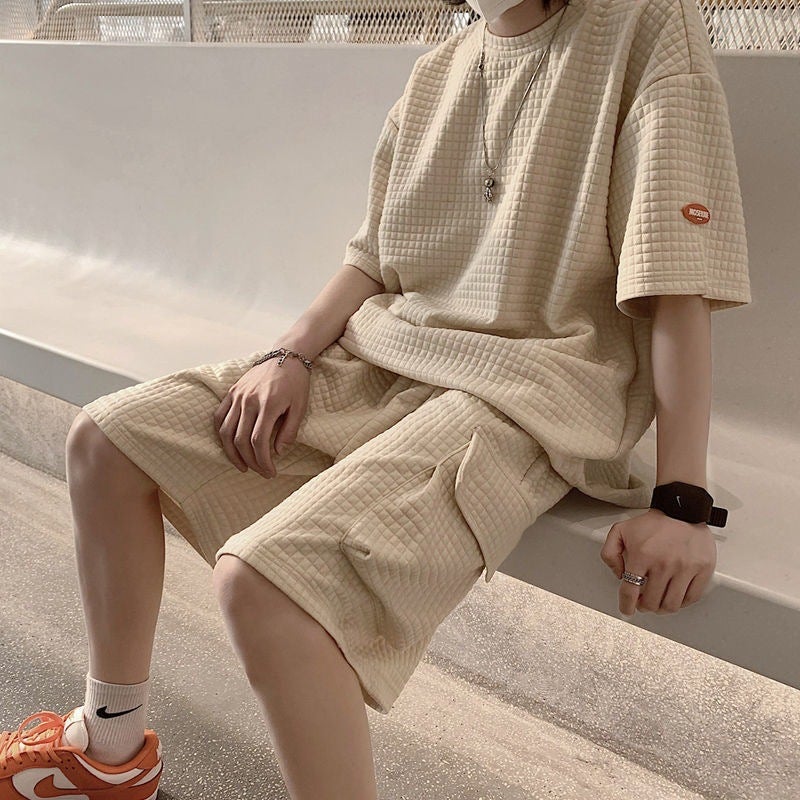 Summer Mens Workwear Set Casual Korean Sportswear White suit - Image 5