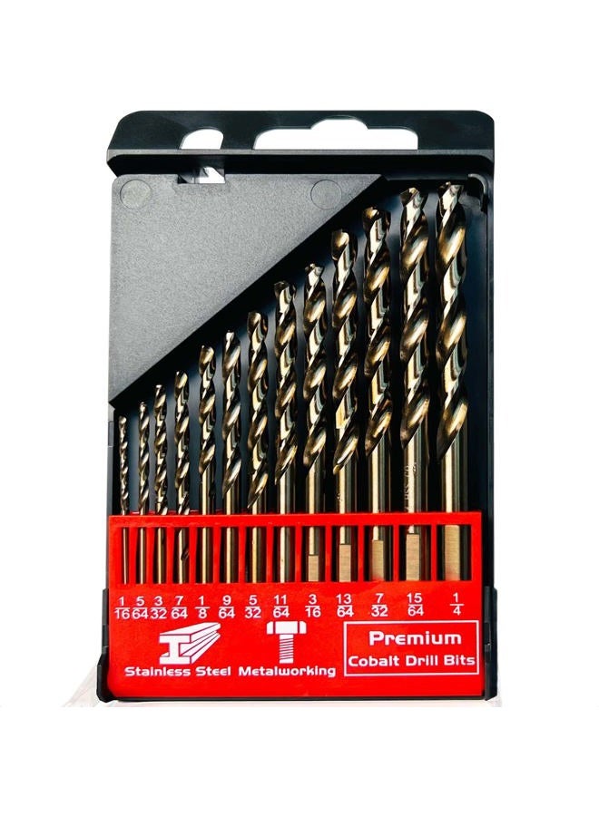 STROTON Cobalt Drill Bit Set (1/16-1/4 Inch, 13PCS), M35 High Speed Steel Twist Drill Bits for Stainless Steel, Hard Metal, Cast Iron, Plastic and Wood - Image 1