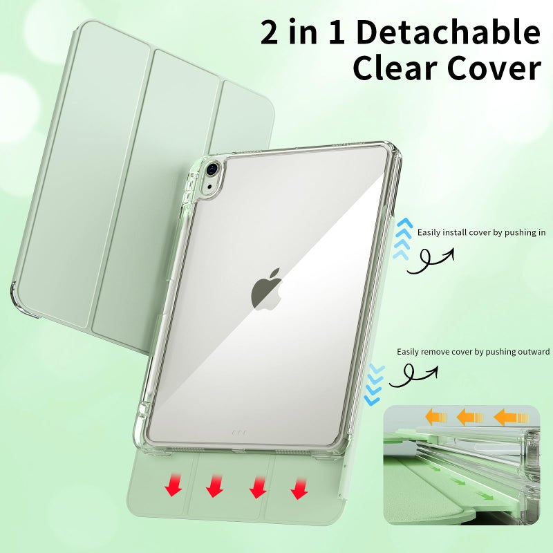 kenke Hybrid Case for iPad Air 11 Inch (M4) 2026/ (M3) 2025/ (M2) 2024, iPad Air 5th/4th Gen 2022/2020 10.9 Inch with Pencil Holder, Detachable Cover with Clear Hard Back, Auto Sleep/Wake, Light Green - Image 5
