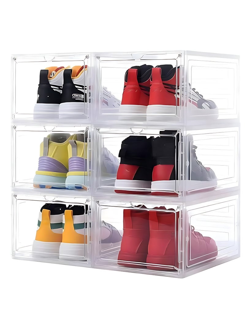 الآلة الصغيرة صندوق أحذية مكون من 6 قطع ، صناديق تخزين الأحذية ، قابلة للتكديس من البلاستيك ، حاويات أحذية مع أغطية للنساء/الرجال ، رف خزانة الأحذية المحمولة 34.5 × 27 × 19 سم - Image 1