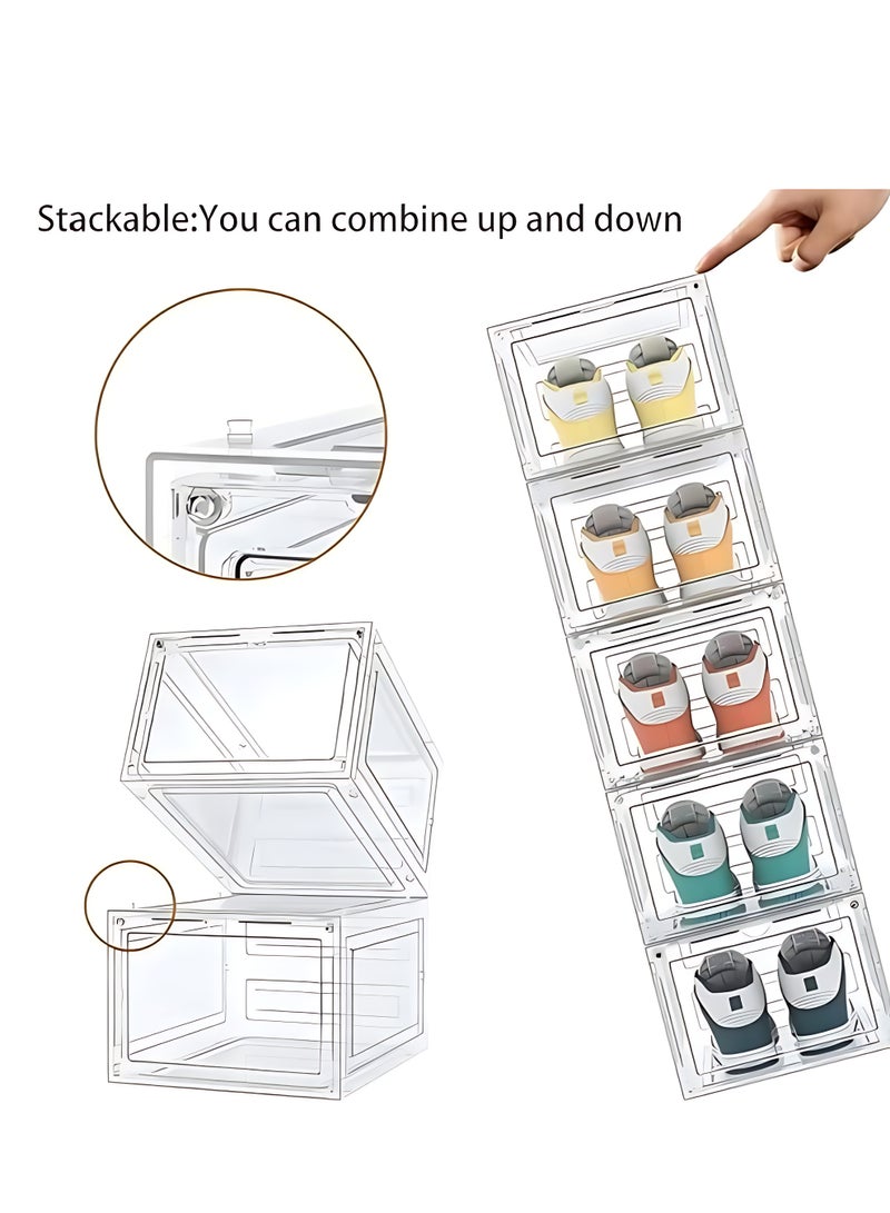 الآلة الصغيرة صندوق أحذية مكون من 6 قطع ، صناديق تخزين الأحذية ، قابلة للتكديس من البلاستيك ، حاويات أحذية مع أغطية للنساء/الرجال ، رف خزانة الأحذية المحمولة 34.5 × 27 × 19 سم - Image 3