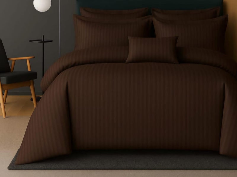 PRISCILLA 220 GSM 400TC Microfiber Satin Stripe Cotton AC Comforter Set King Size Double Bed with 1 Flat bedsheet-90x100 inch and Two Pillow Covers II 4 pc Bedding Set for Home|Hotels| (Brown) - Image 5