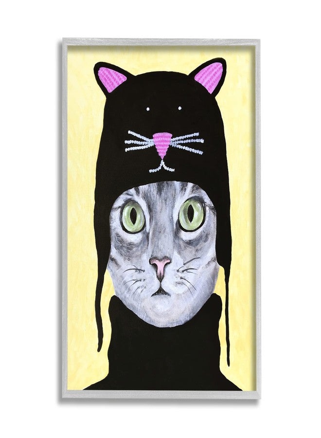 Stupell Industries Adorable Grey Cat Wearing Hat Black Turtleneck Yellow Background, Design by Coco de Paris - Image 1