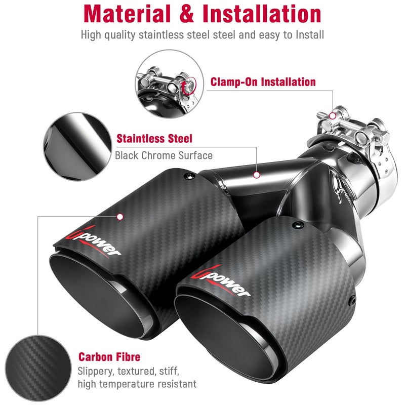 Upower Pack of 2 Carbon Fiber Exhaust Tip Tailpipe 2.5 Inch Inlet 3.5" outlet 9.8" Length Stainless Steel Exhaust Muffler Tip for Car Truck - Image 5