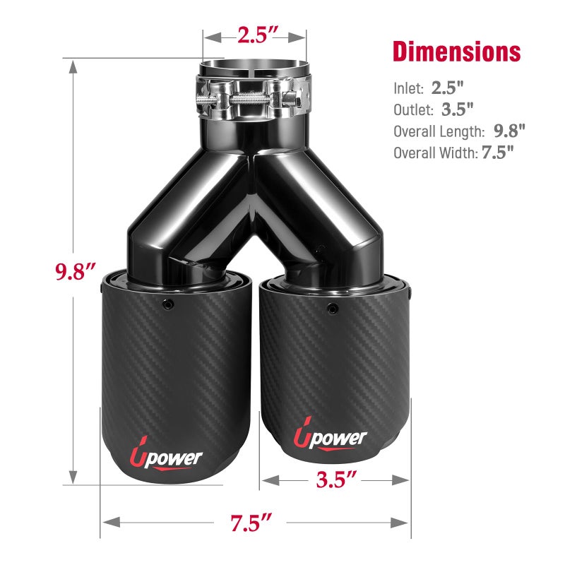 Upower Pack of 2 Carbon Fiber Exhaust Tip Tailpipe 2.5 Inch Inlet 3.5" outlet 9.8" Length Stainless Steel Exhaust Muffler Tip for Car Truck - Image 2