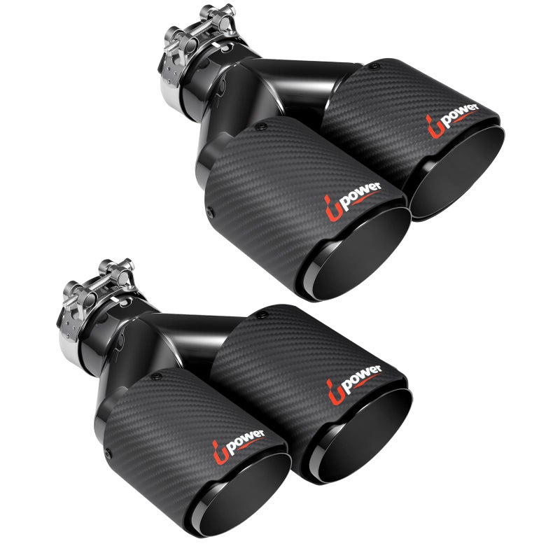 Upower Pack of 2 Carbon Fiber Exhaust Tip Tailpipe 2.5 Inch Inlet 3.5" outlet 9.8" Length Stainless Steel Exhaust Muffler Tip for Car Truck - Image 1