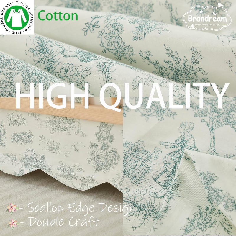 Brandream Scallop Edge Cotton Crib Skirt French Country Toile Toddler Bedskirt Baby Nursery Crib Bed Skirt Boho Bohemian Neutral Vintage Green Toile Floral Farmhouse Chic Boho Bohemian Skirt - Image 4